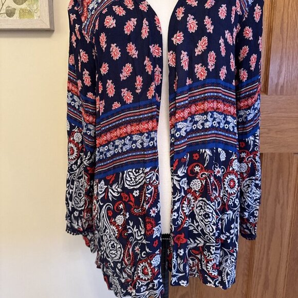 Xhilaration Open Duster 29” Long Shrug Cape Navy Paisley Boho Hippie Size XXL - Picture 2 of 9